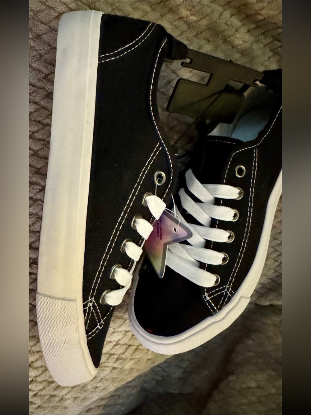 Classic Black Canvas Women's Sneakers with White Laces